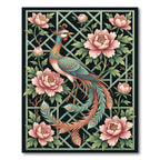 Elegant Peacock and Peony Floral Grille Rug