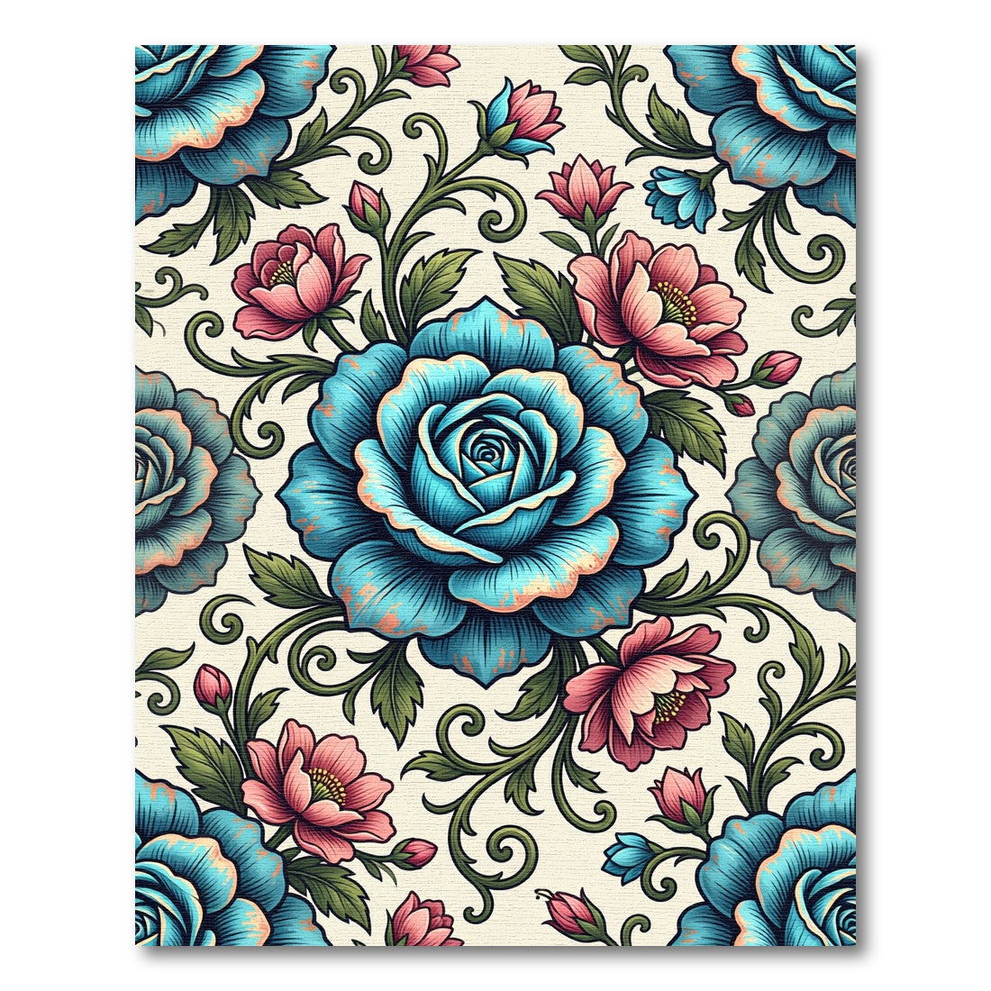 Blue and Pink Vintage Floral Bloom Rug