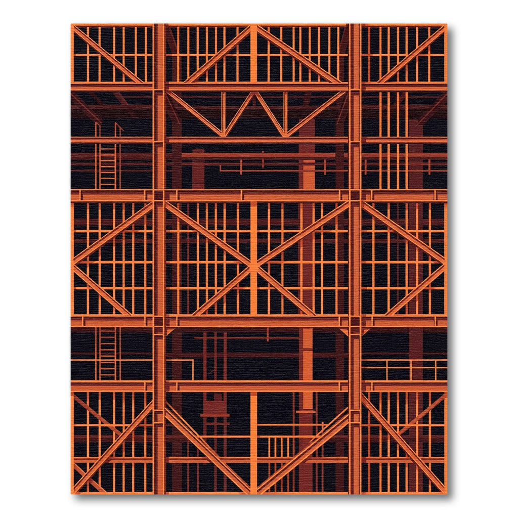 Orange Industrial Geometric Steel Structure Rug