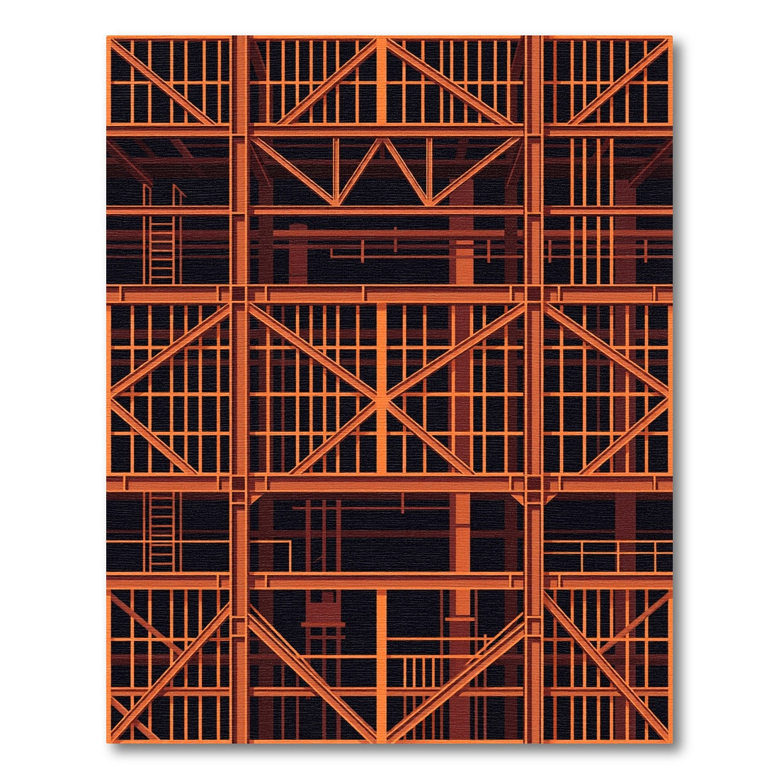 Orange Industrial Geometric Steel Structure Rug