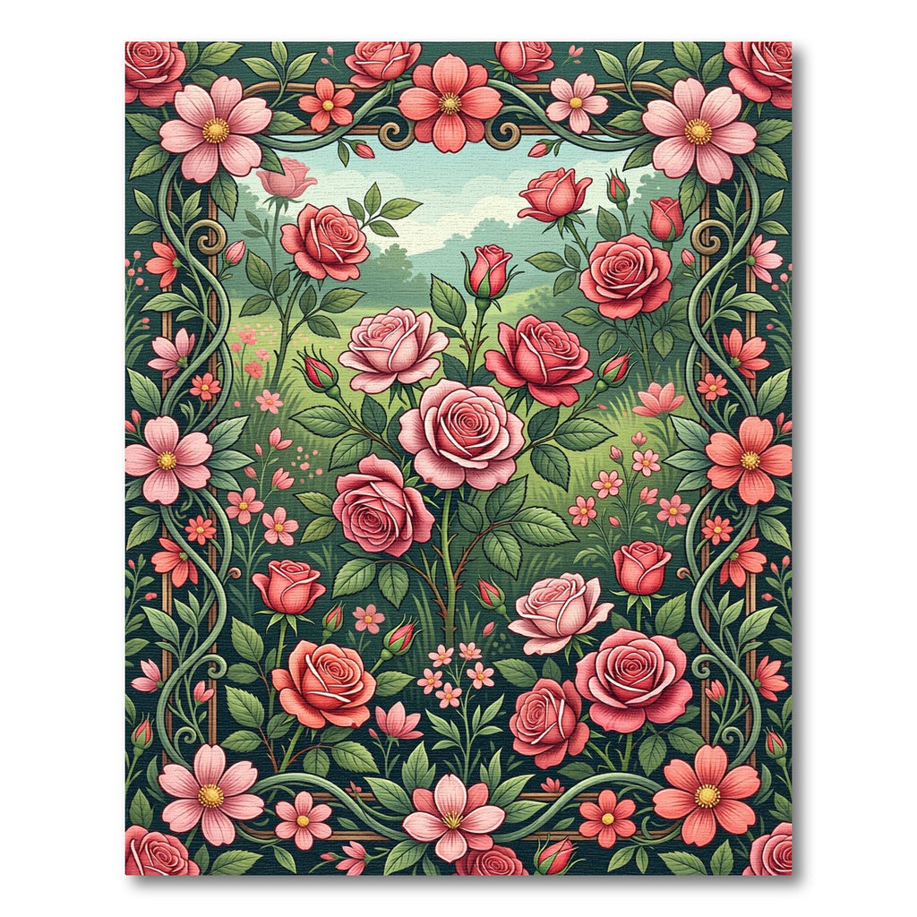 Pink Coral Floral Garden Frame Rug