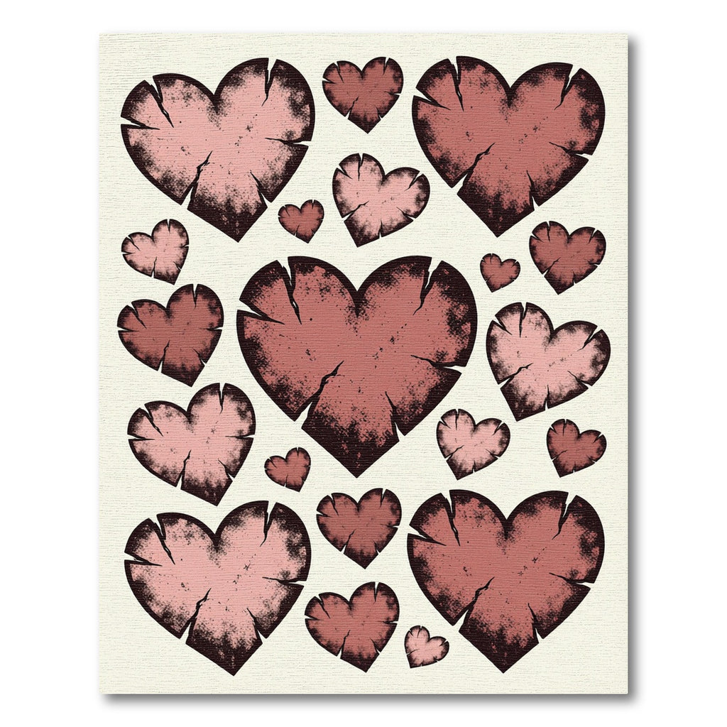 Distressed Eroded Rose Heart Collage Rug
