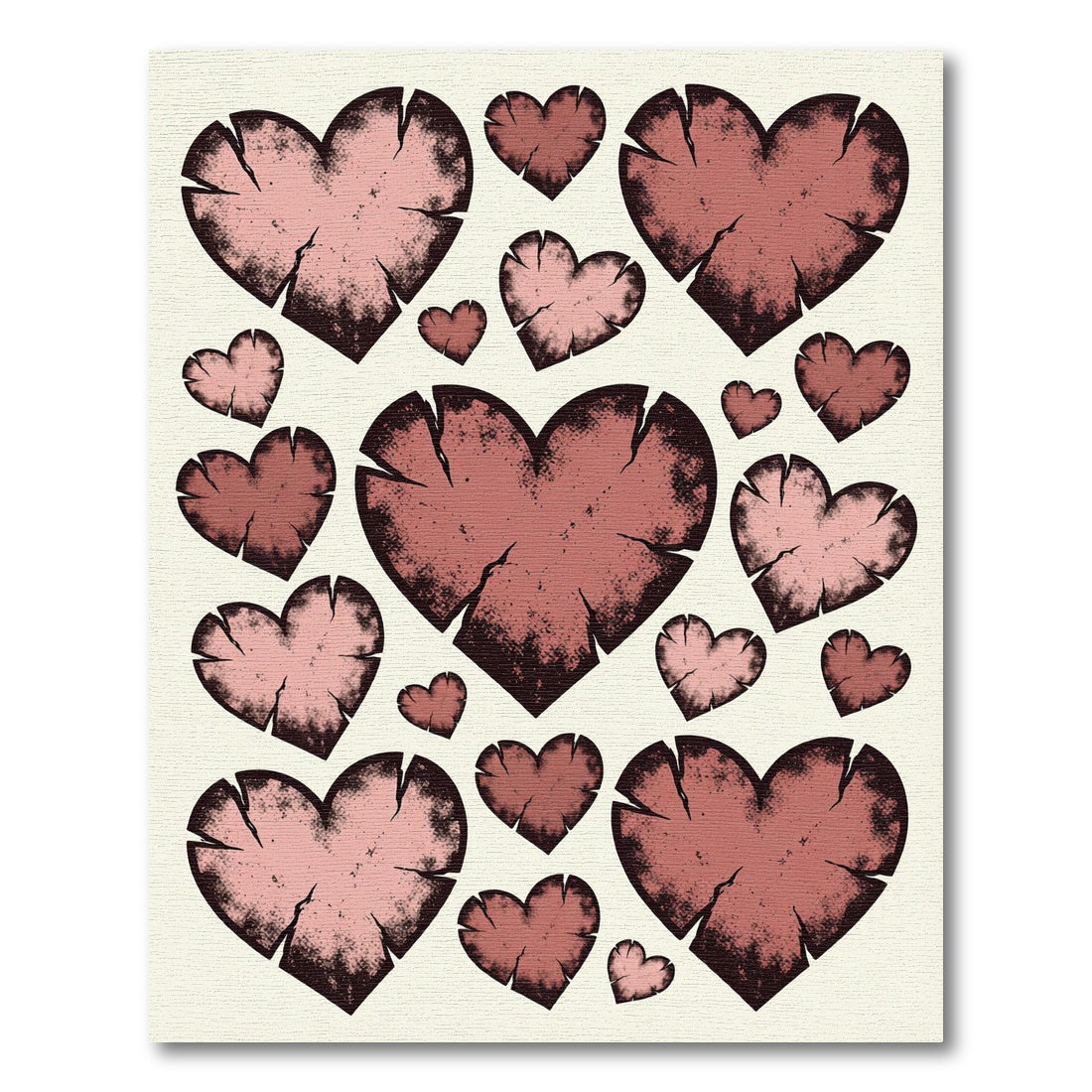 Distressed Eroded Rose Heart Collage Rug