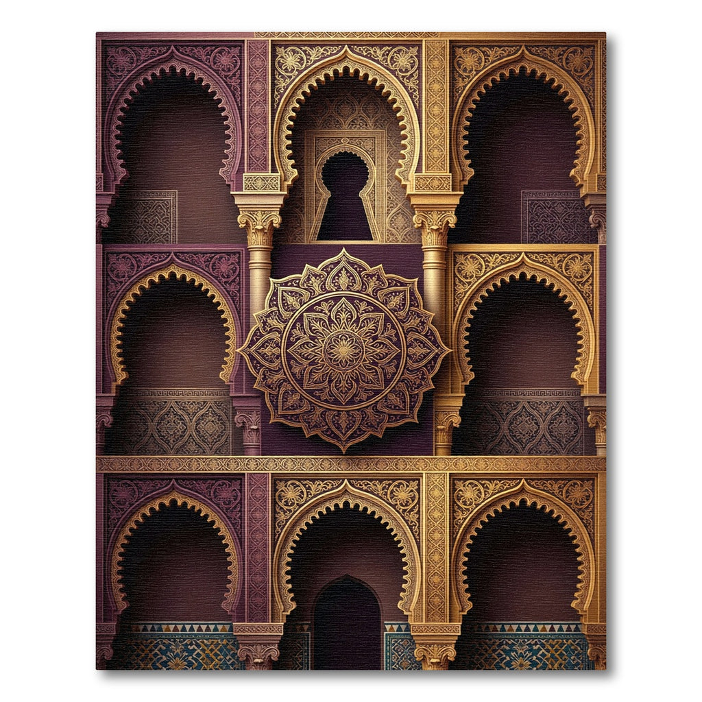 Ornate Violet Golden Arch Medallion Rug