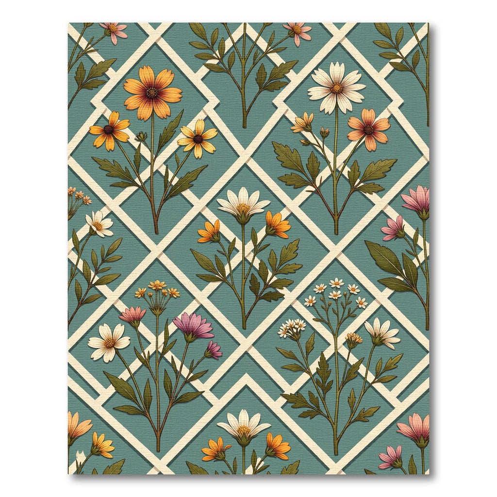 Floral Lattice Teal Meadow Garden Rug