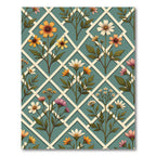 Floral Lattice Teal Meadow Garden Rug