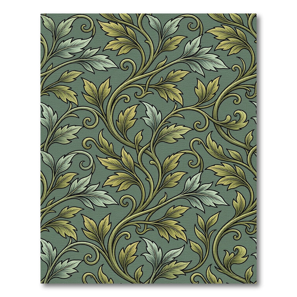 Green Leafy Vine Scroll Rug