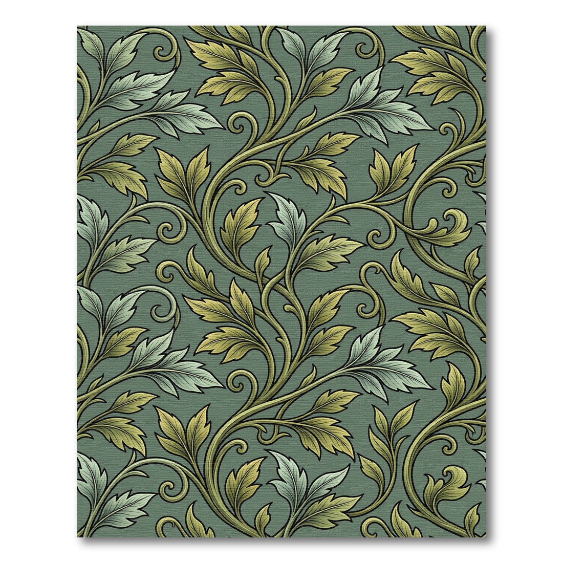 Green Leafy Vine Scroll Rug