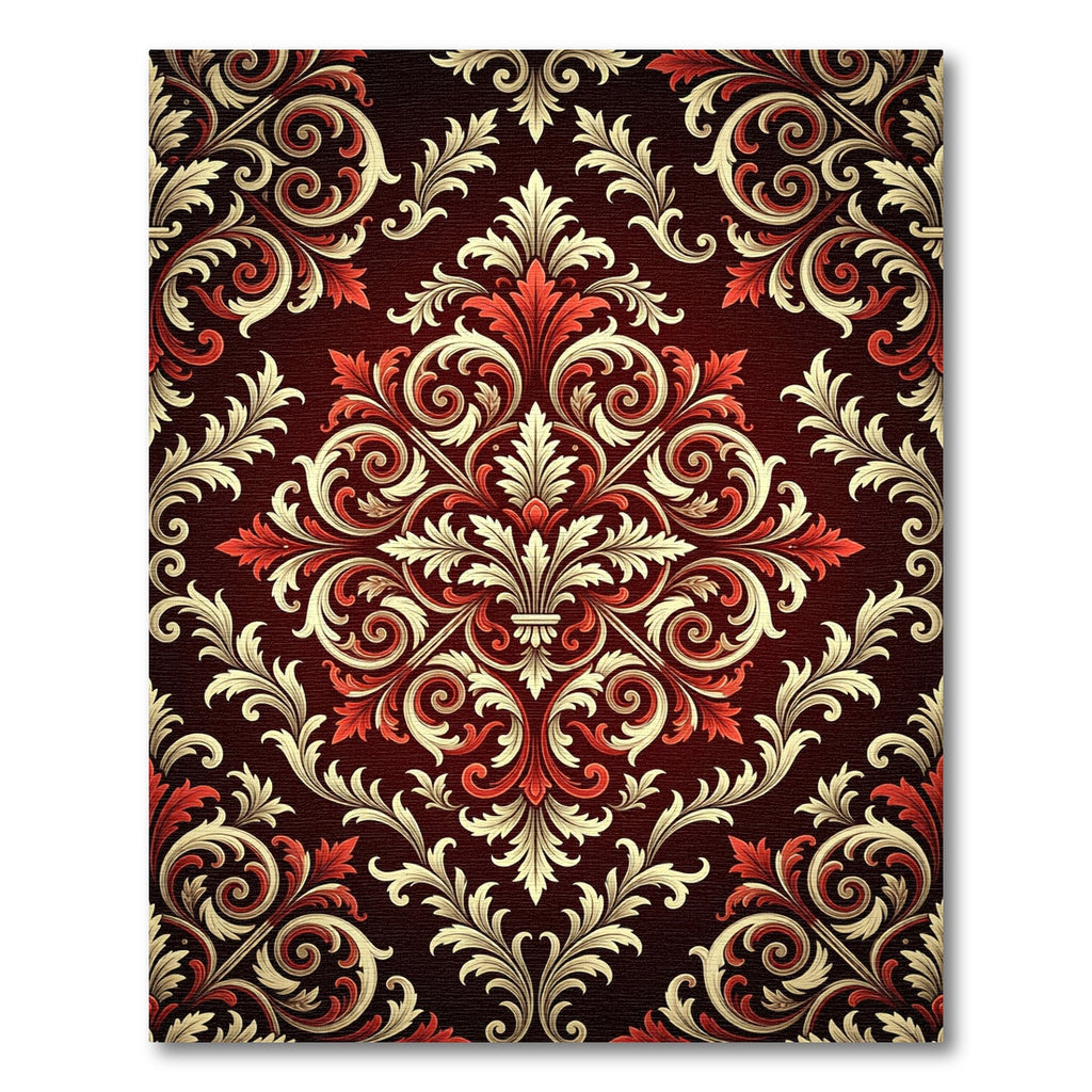 Crimson Ivory Vintage Floral Damask Rug