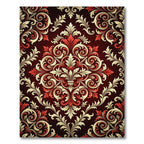 Crimson Ivory Vintage Floral Damask Rug