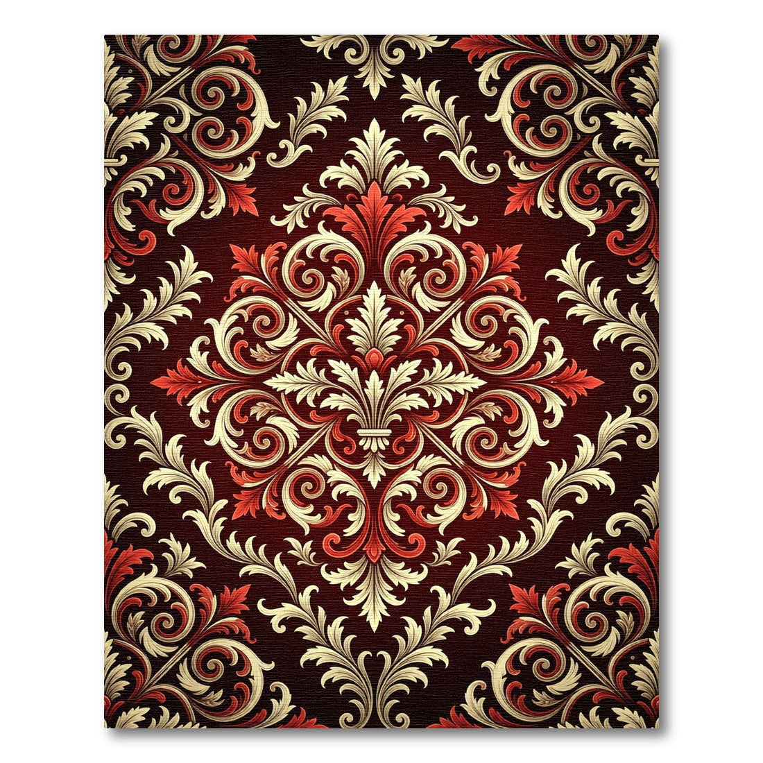 Crimson Ivory Vintage Floral Damask Rug