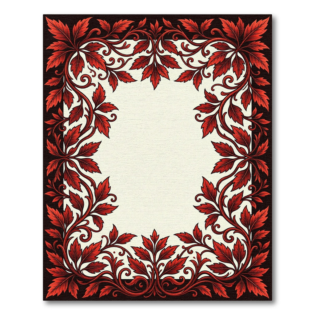 Bold Crimson Leaf Vine Frame Rug