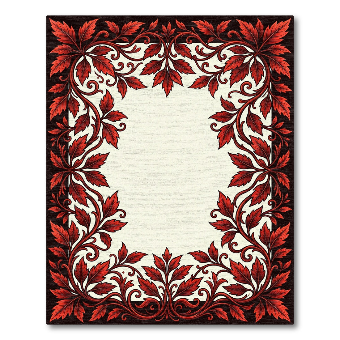 Bold Crimson Leaf Vine Frame Rug