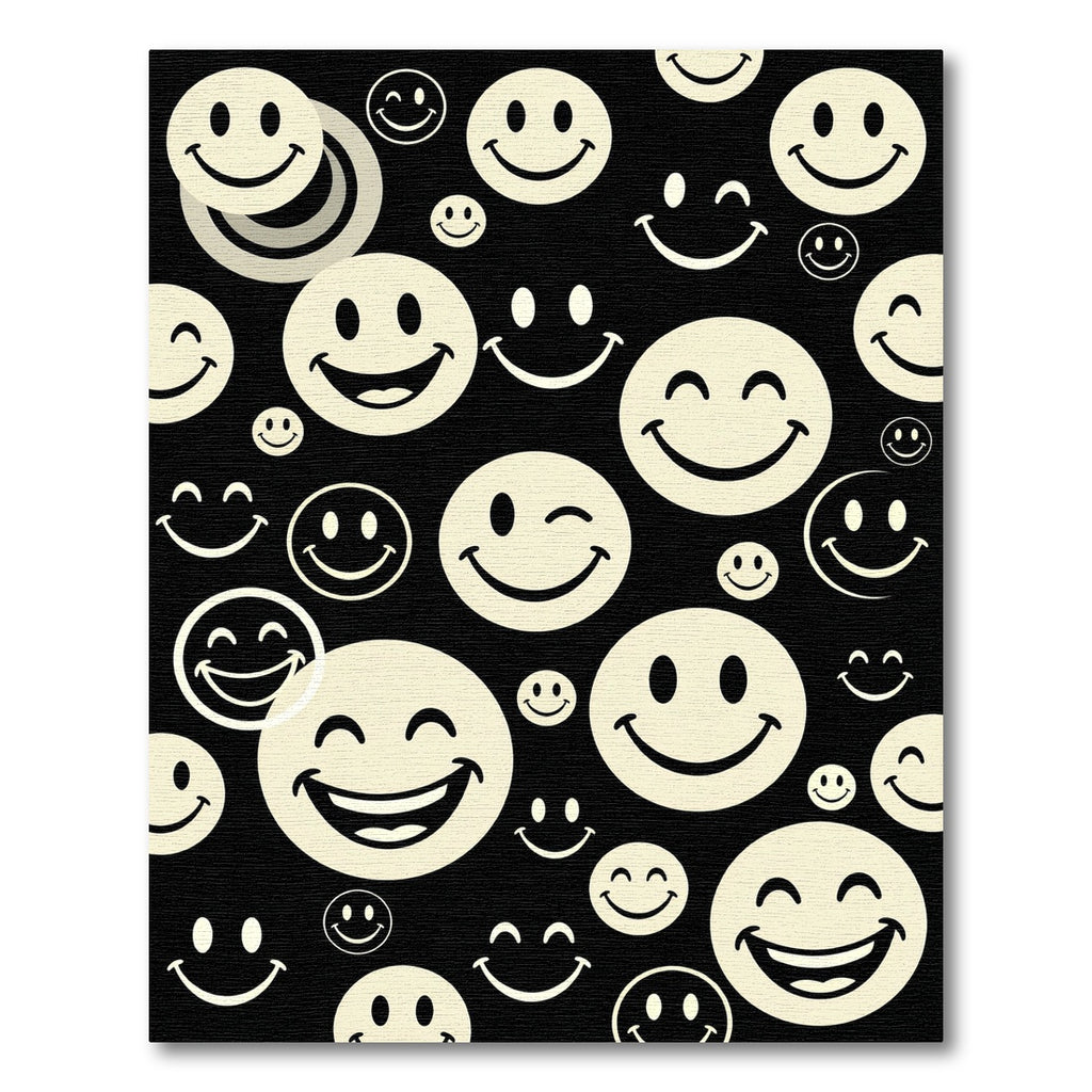 Retro Black and Cream Smiley Icons Rug