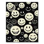Retro Black and Cream Smiley Icons Rug
