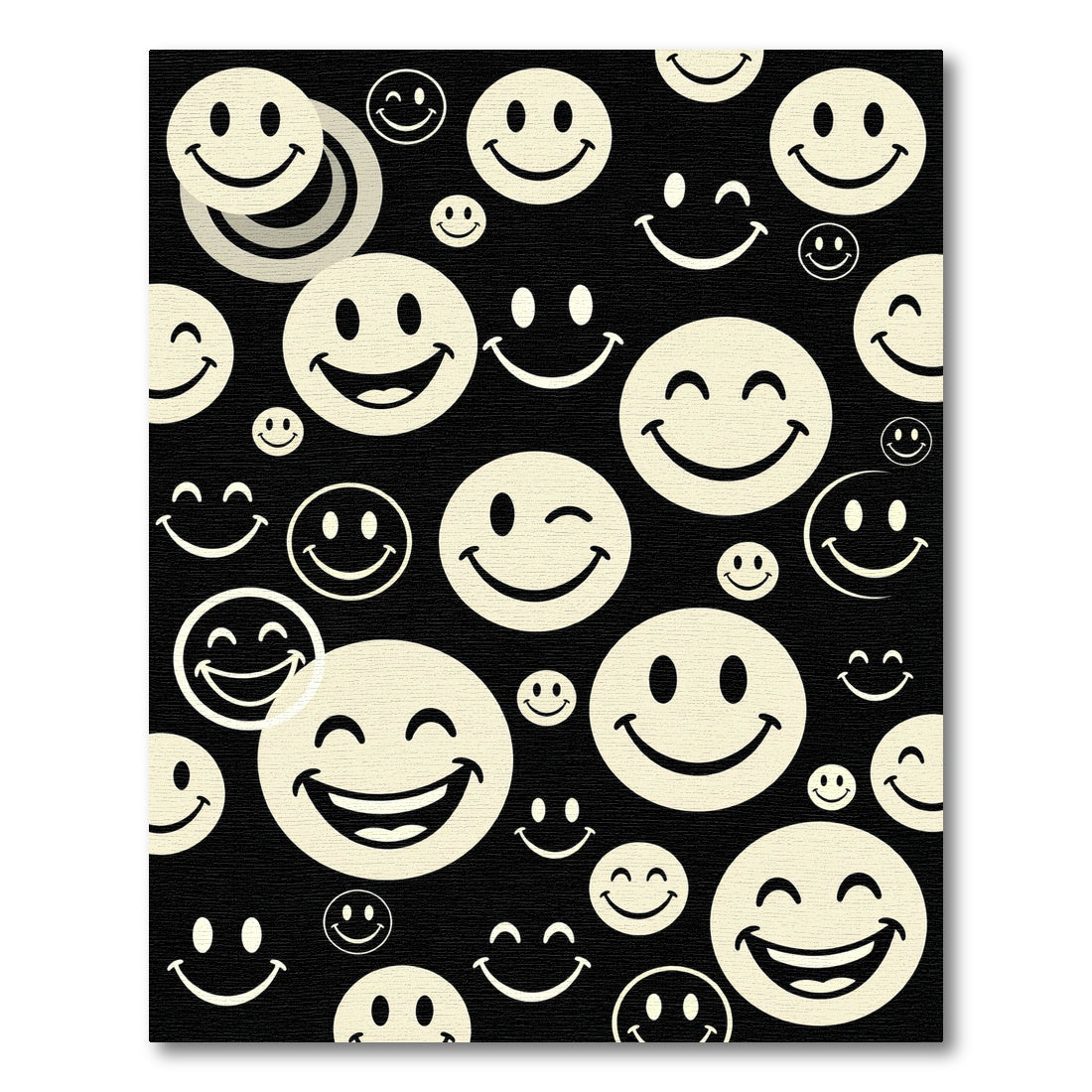 Retro Black and Cream Smiley Icons Rug