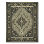 Elegant Sage Floral Medallion Scroll Rug