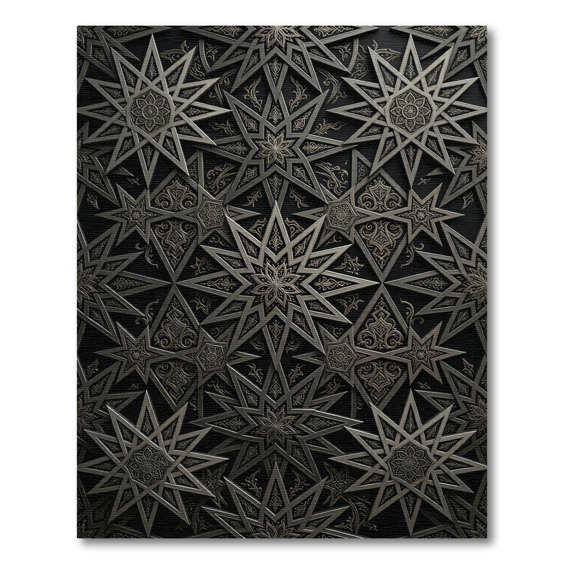 Antique Black Starburst Geometric Rug
