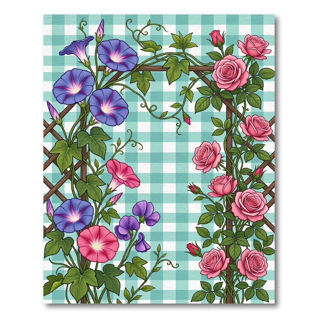 Blue Morning Glory and Pink Rose Trellis Rug