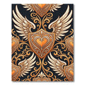 Orange Gold Winged Shield Scrollwork Rug