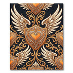 Orange Gold Winged Shield Scrollwork Rug