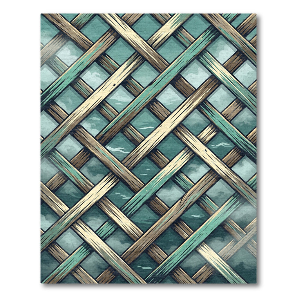 Teal Lattice Wooden Weave Overlap Rug