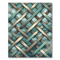 Teal Lattice Wooden Weave Overlap Rug