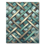 Teal Lattice Wooden Weave Overlap Rug