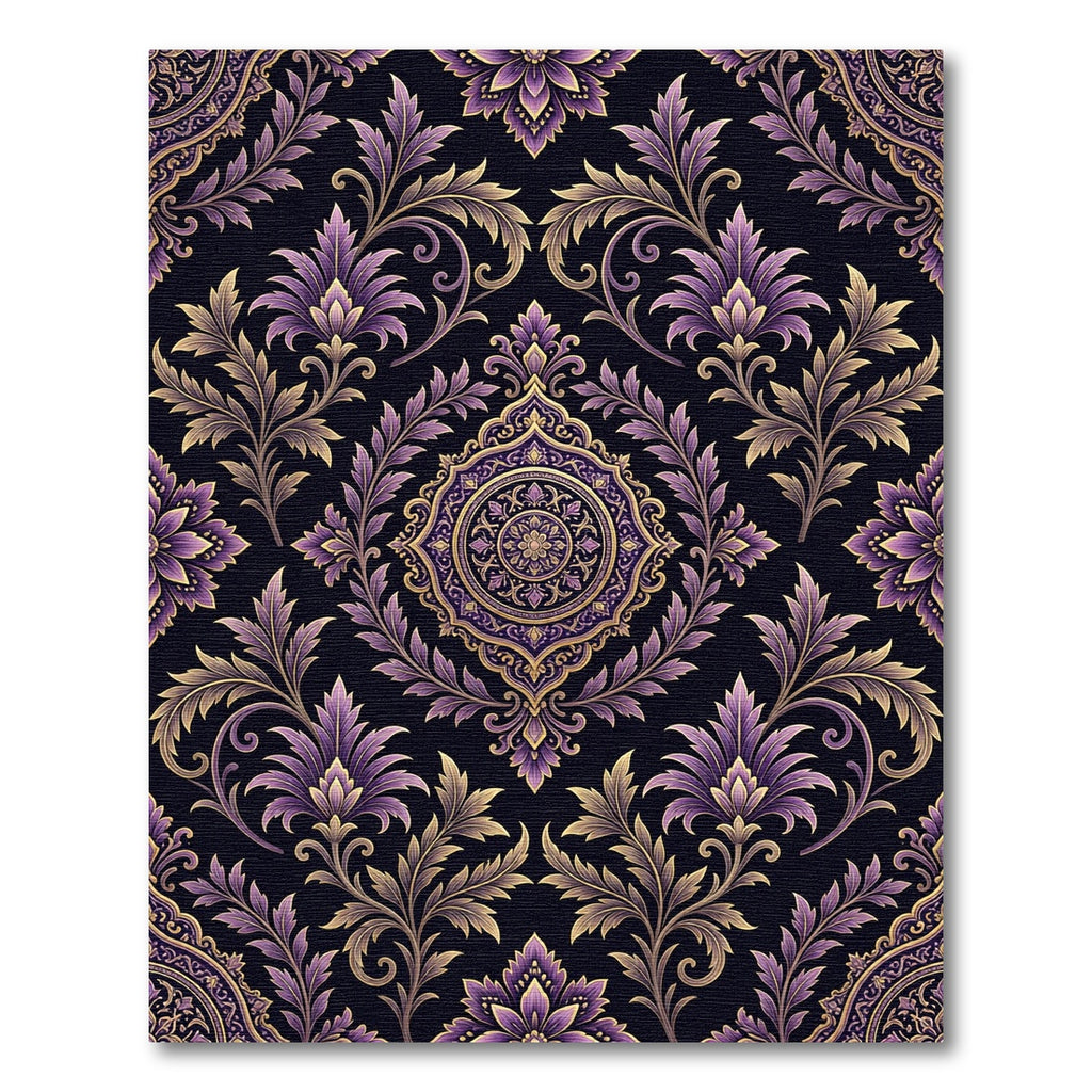 Opulent Purple Gold Ornate Damask Rug