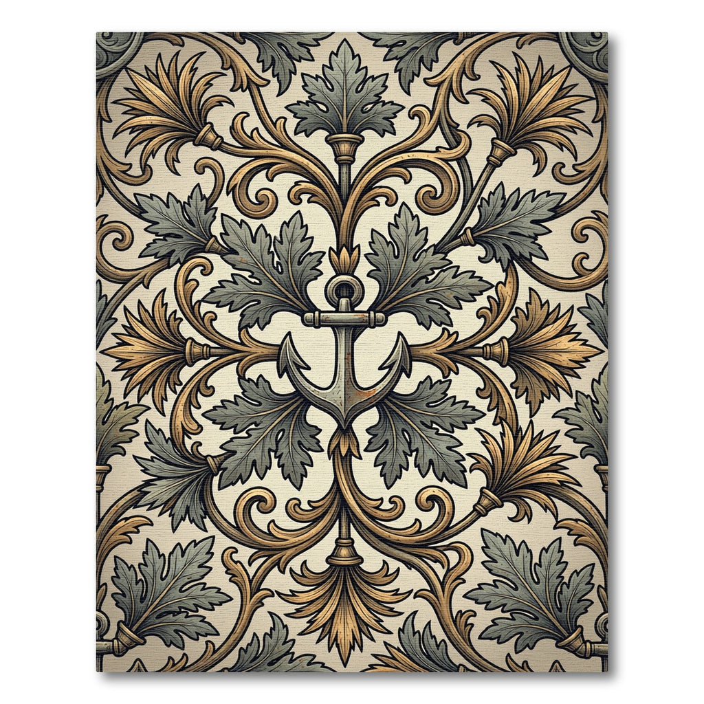 Golden Anchor Acanthus Scroll Botanical Rug