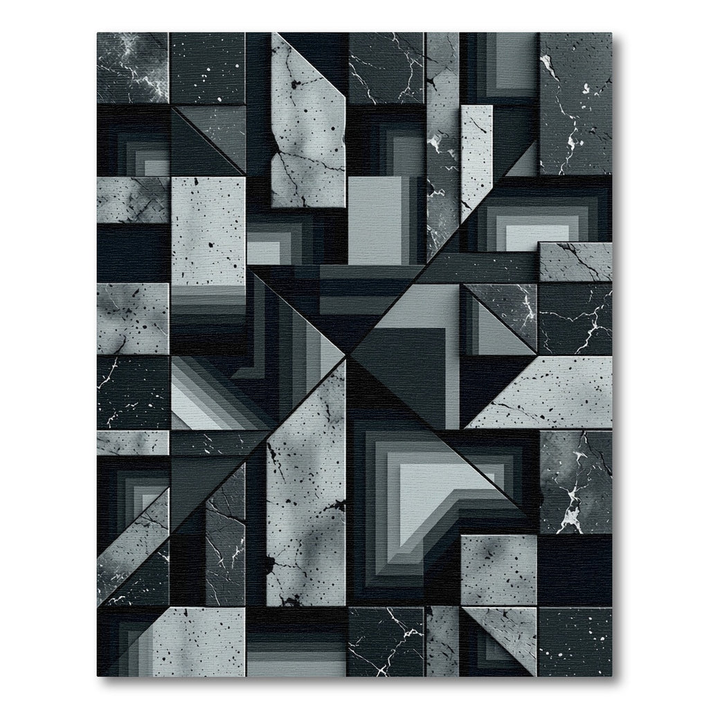 Monochrome Geometric Abstract Stone Tile Rug