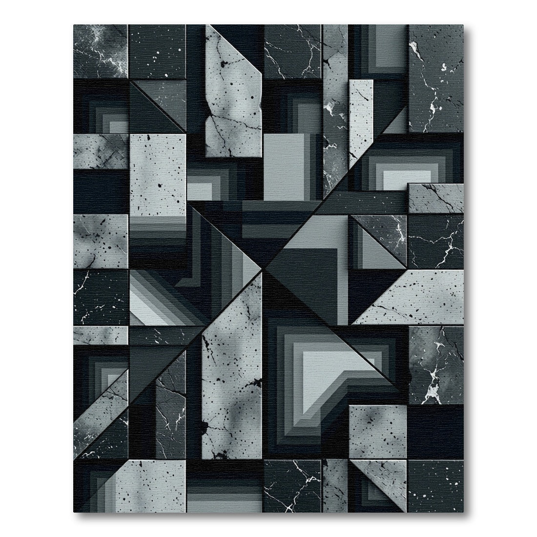 Monochrome Geometric Abstract Stone Tile Rug