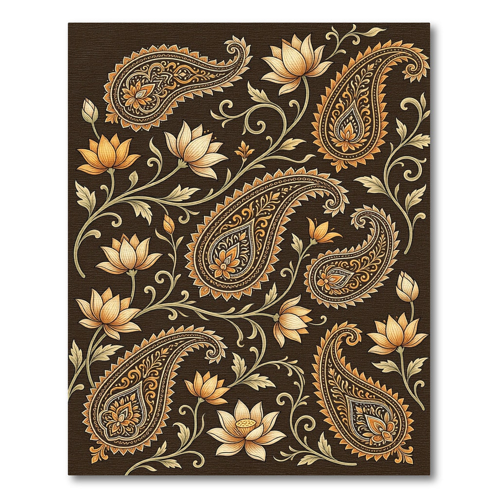 Golden Paisley Lotus Bloom Brown Rug