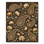 Golden Paisley Lotus Bloom Brown Rug