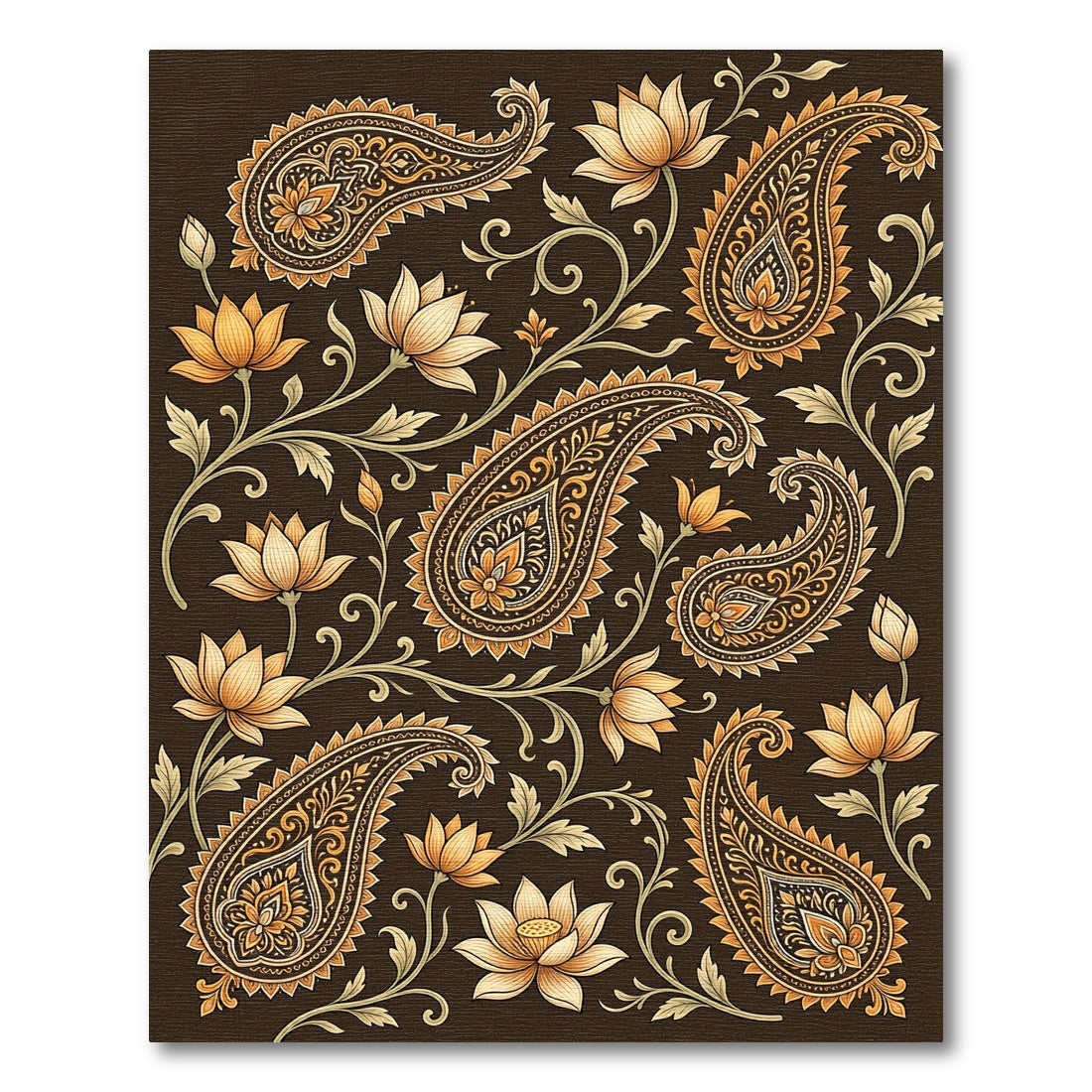 Golden Paisley Lotus Bloom Brown Rug