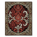 Ornate Crimson Floral Damask Medallion Rug