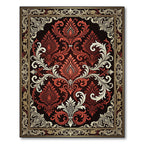 Ornate Crimson Floral Damask Medallion Rug