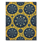 Dark Blue Floral Medallion Aged Saffron Rug