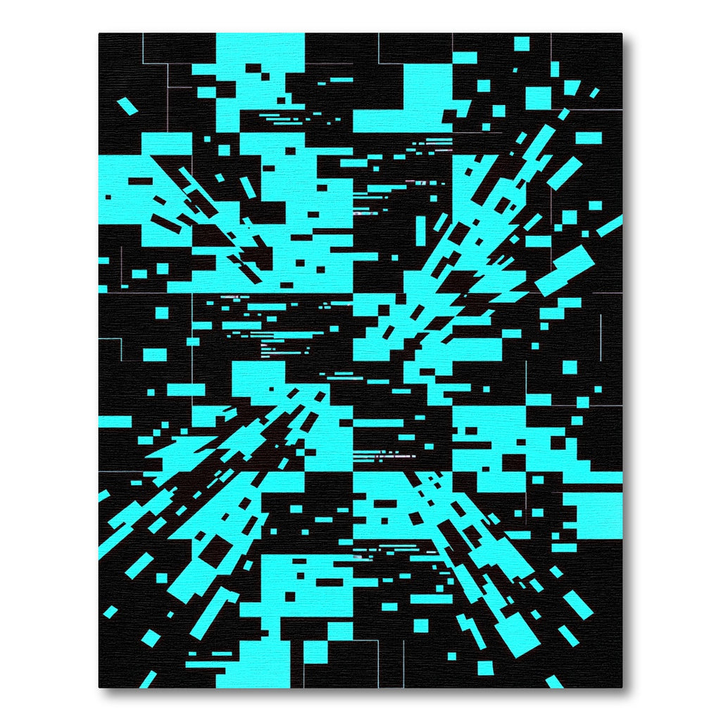 Cyber Neon Blue Digital Glitch Art Rug