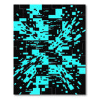 Cyber Neon Blue Digital Glitch Art Rug