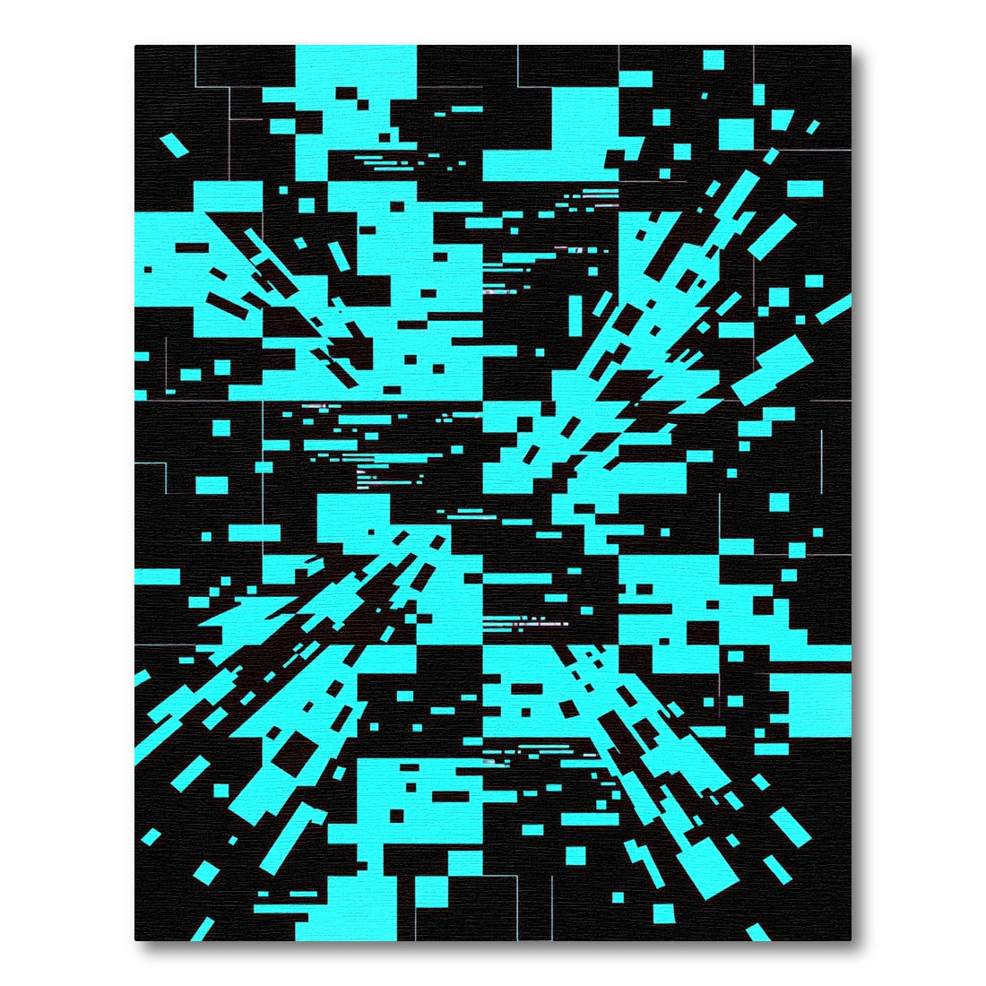 Cyber Neon Blue Digital Glitch Art Rug