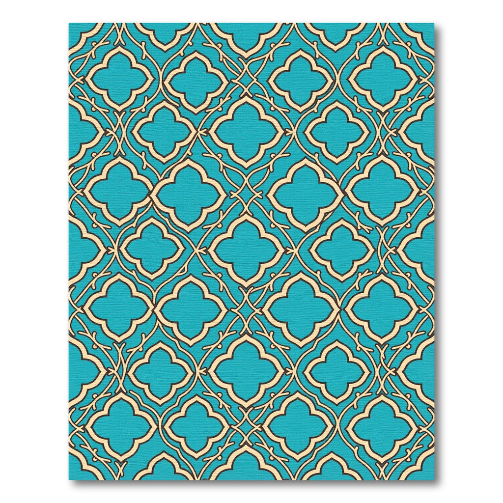 Teal Quatrefoil Lattice Geometric Grid Rug