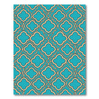 Teal Quatrefoil Lattice Geometric Grid Rug