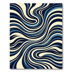 Deep Blue Cream Swirl Abstract Rug