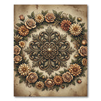 Vintage Golden Floral Medallion Wreath Rug