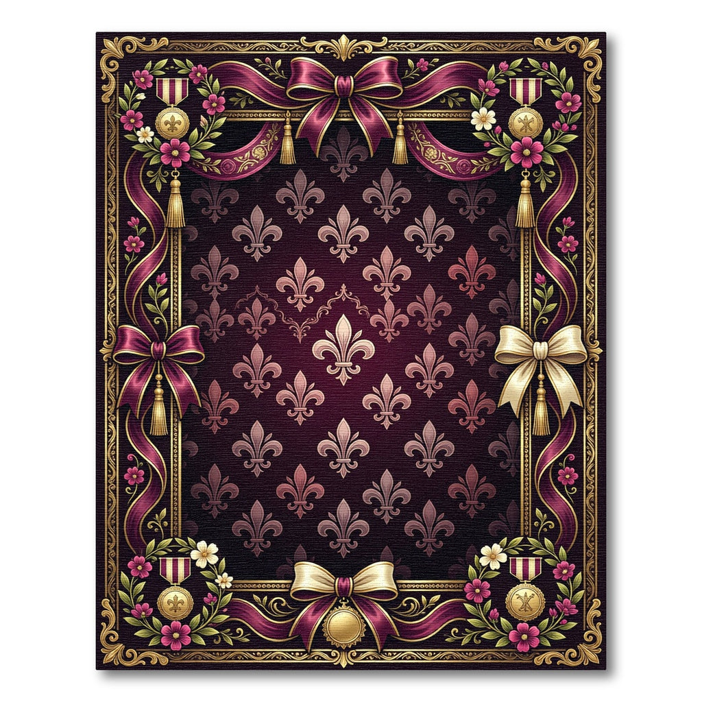 Ornate Plum Fleur De Lis Brocade Ribbon Rug