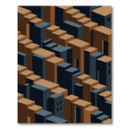 Isometric Navy and Terracotta Geometric Staircase Rug