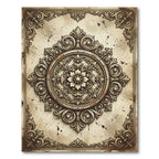 Ornate Golden Floral Scroll Medallion Rug