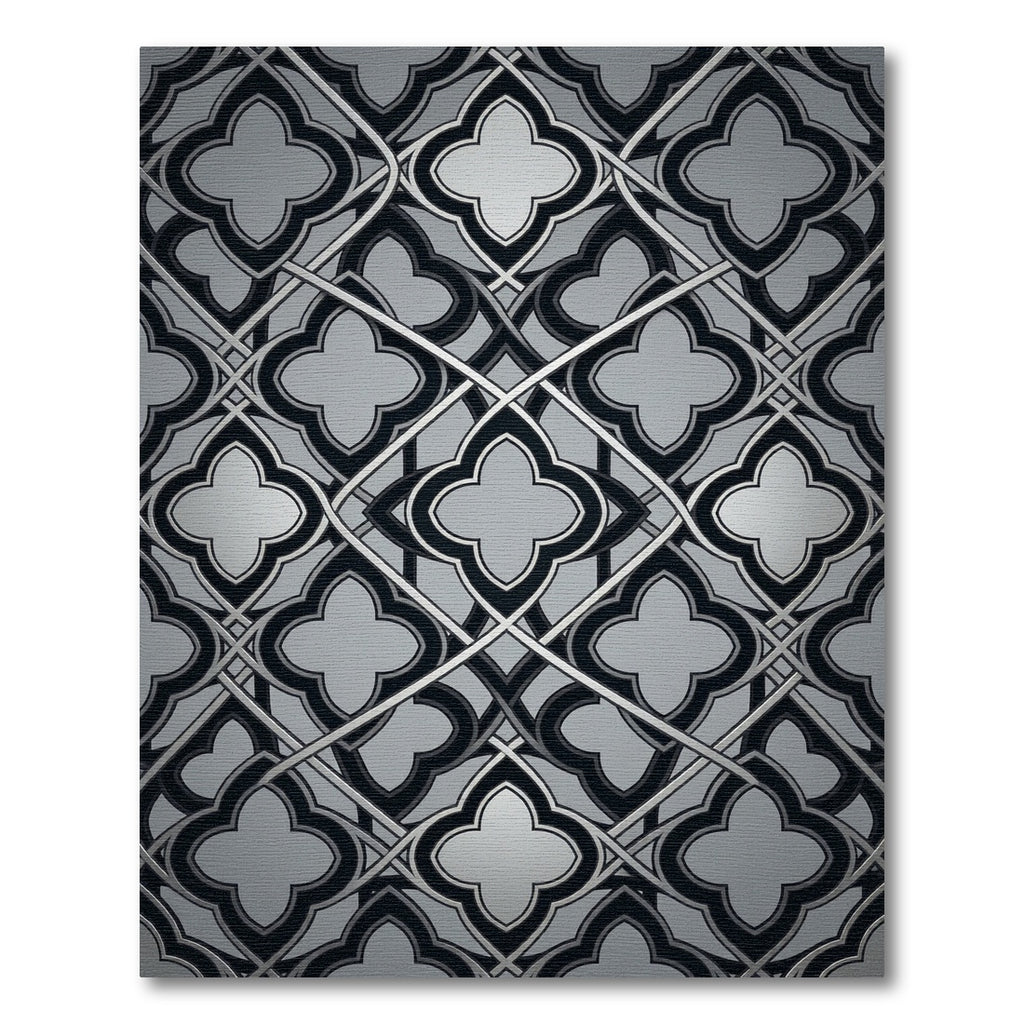 Monochromatic Quatrefoil Interlocking Geometric Silver Rug