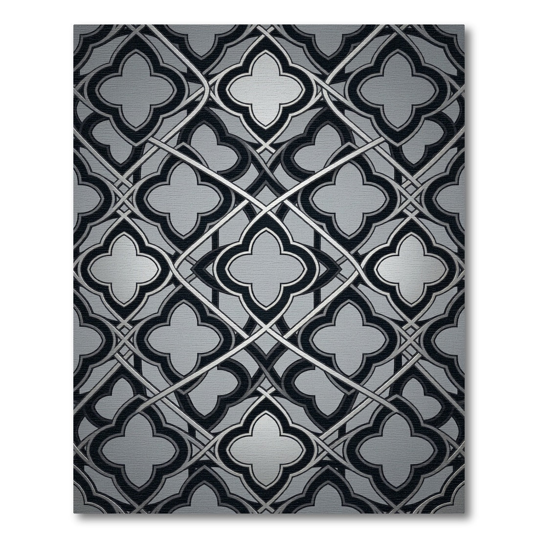 Monochromatic Quatrefoil Interlocking Geometric Silver Rug